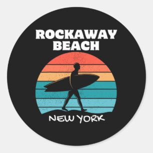 Rockaway Beach New York Surf Vintage Sunset Surfin Classic Round Sticker