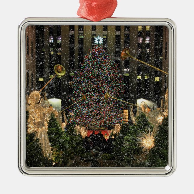 Rockefeller Centre Christmas Tree, Angels, Snow Metal Ornament (Front)