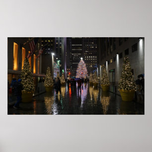 Rockefeller Centre Christmas Tree in Reflection Poster