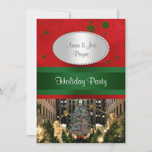 Rockefeller Centre Christmas Tree, Red Grn Stars P Invitation (Front)