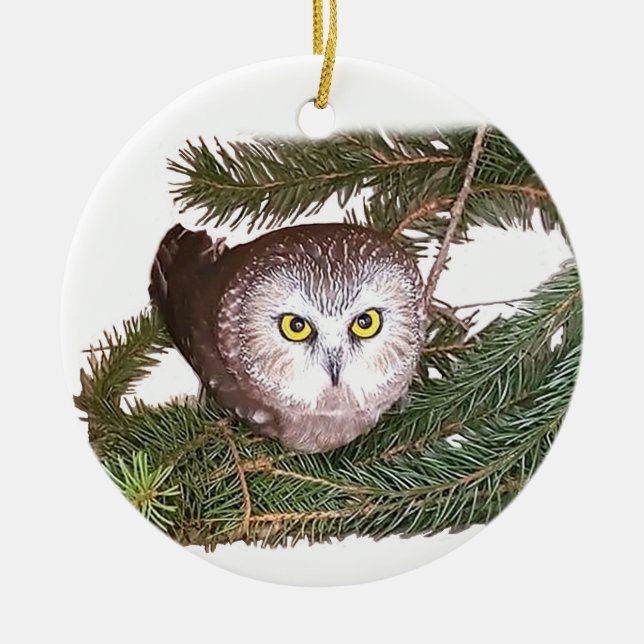 Rockefeller Owl Button Ceramic Ornament (Front)