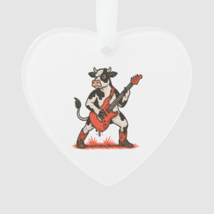 Rocker Cow PNG, Cow Playing Guitar Ornament
