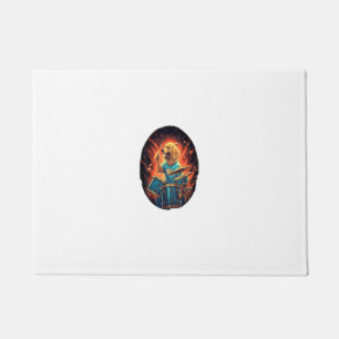 Rocker Drumming Golden Retriever Dog Drummer Doormat