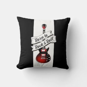 Rocker Guitar Born to Rock and Roll Music Cushion