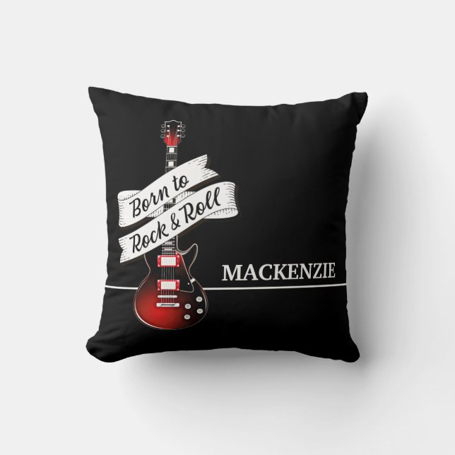 Rocker Guitar Born to Rock and Roll Music Throw Pi Cushion (Front)