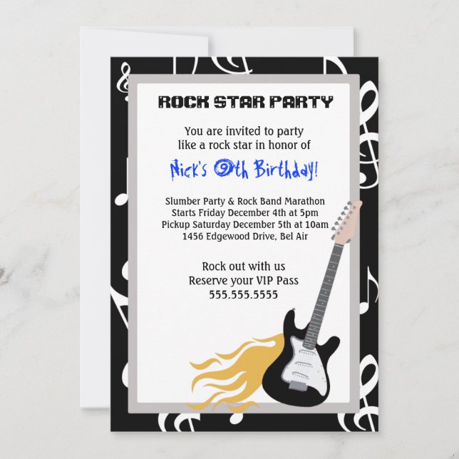 ROCKER GUITAR HERO Birthday Party Invitation (Front)