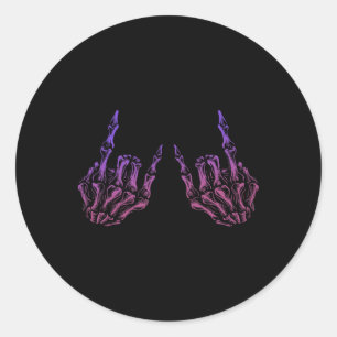 Rocker Hand Sign Rock Skeleton Retro Halloween Men Classic Round Sticker