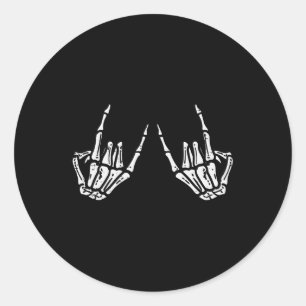 Rocker Hand Sign Rock Skeleton Retro Halloween Men Classic Round Sticker