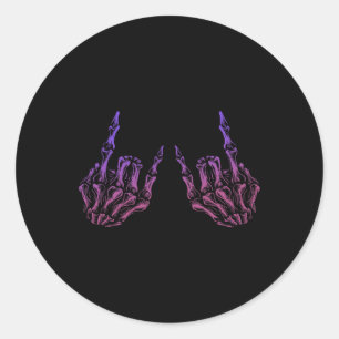 Rocker Hand Sign Rock Skeleton Retro Halloween Men Classic Round Sticker