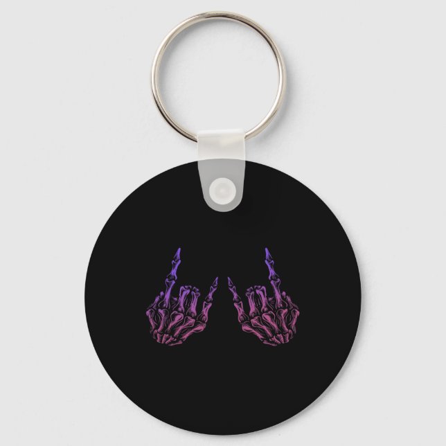 Rocker Hand Sign Rock Skeleton Retro Halloween Men Key Ring (Front)