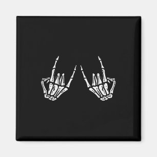 Rocker Hand Sign Rock Skeleton Retro Halloween Men Magnet