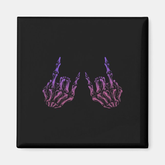 Rocker Hand Sign Rock Skeleton Retro Halloween Men Magnet (Front)