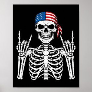 Rocker Hand Skeleton Cool Halloween Punk Rock Men Poster