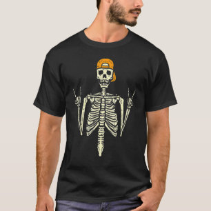 Rocker Skater Skeleton Cap Cool Halloween Punk Men T-Shirt