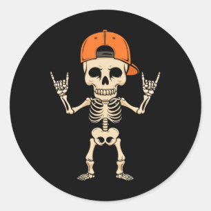 Rocker Skeleton Cap Halloween Punk Rock Men Boys Classic Round Sticker