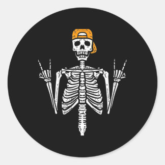 Rocker Skeleton Cap Skater Cool Halloween Punk Roc Classic Round Sticker
