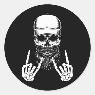 Rocker Skeleton Cap Skater Cool Halloween Punk Roc Classic Round Sticker