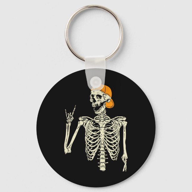 Rocker Skeleton Cap Skater Cool Halloween Punk Roc Key Ring (Front)