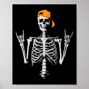 Rocker Skeleton Cap Skater Cool Halloween Punk Roc Poster
