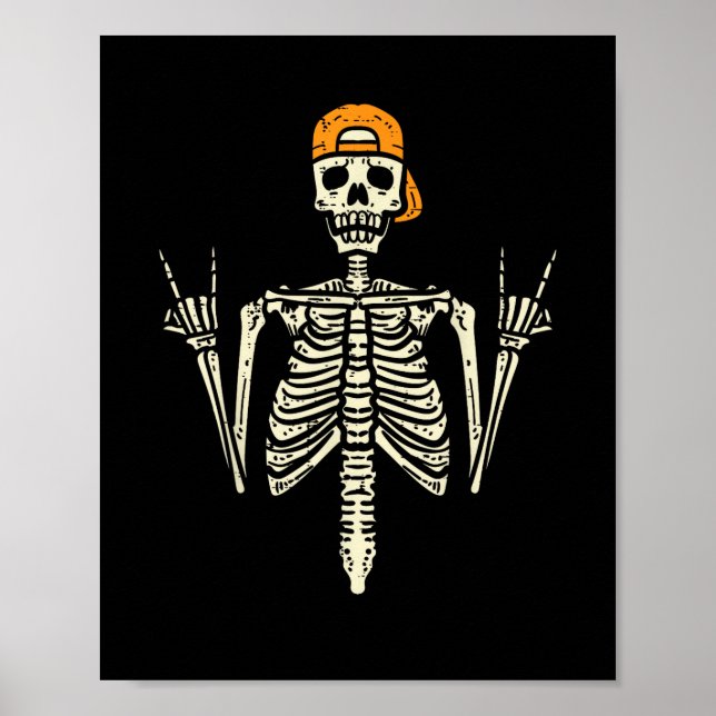 Rocker Skeleton Cap Skater Cool Halloween Punk Roc Poster (Front)