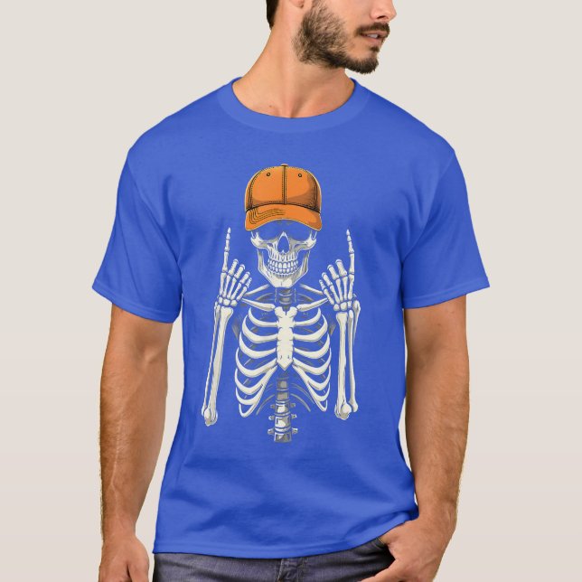Rocker Skeleton Cap Skater Cool Halloween Punk Roc T-Shirt (Front)
