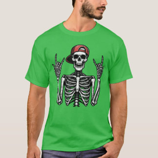Rocker Skeleton Cap Skater Cool Halloween Punk Roc T-Shirt