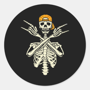 Rocker Skeleton Cap Skater Halloween Hand Rock Gir Classic Round Sticker