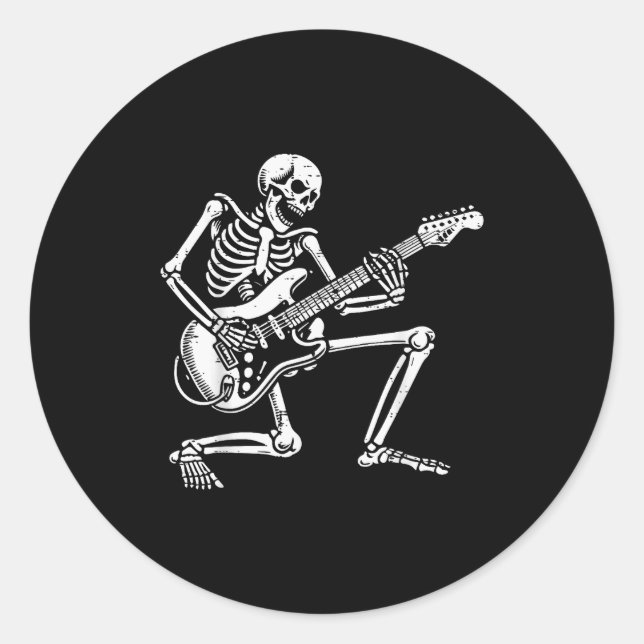 Rocker Skeleton Electric Guitar Rock Music Men Boy Classic Round Sticker (Front)
