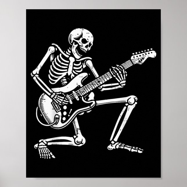 Rocker Skeleton Electric Guitar Rock Music Men Boy Poster (Front)
