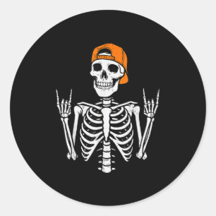 Rocker Skeleton Halloween Rock Costume Cap Skater Classic Round Sticker