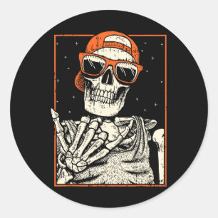Rocker Skeleton Hand Rock On Costume Fun Halloween Classic Round Sticker