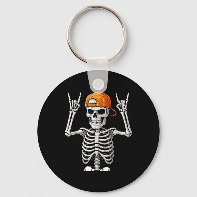 Rocker Skeleton Hand Rock On Costume Funny Hallowe Key Ring (Front)