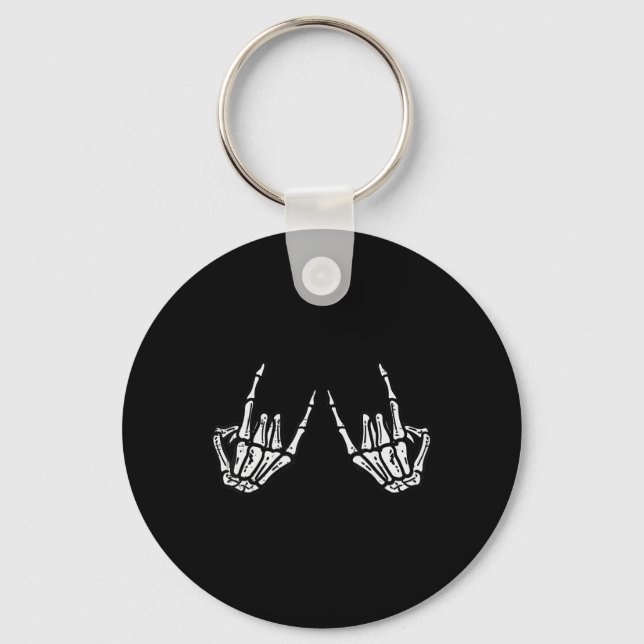 Rocker Skeleton Hand Rock On Costume Funny Hallowe Key Ring (Front)