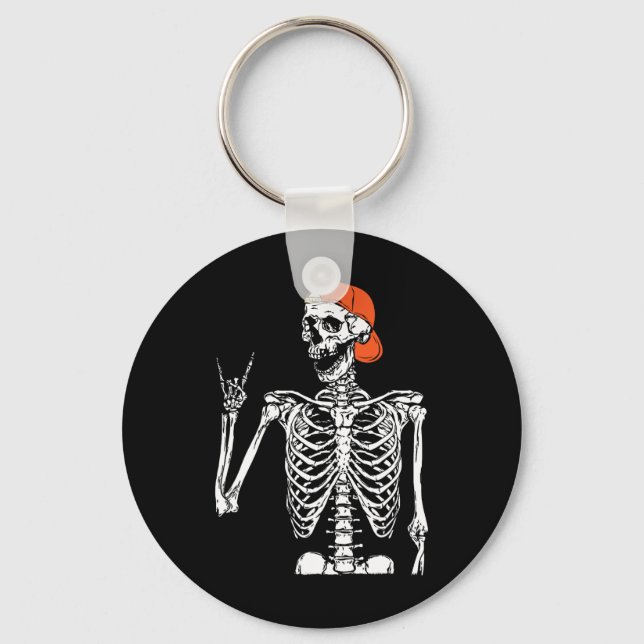 Rocker Skeleton Hand Rock On Costume Funny Hallowe Key Ring (Front)