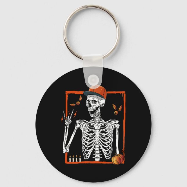 Rocker Skeleton Hand Rock On Costume Funny Hallowe Key Ring (Front)