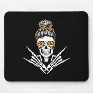 Rocker Skeleton Hand Rock On Leopard Messy Bun Hal Mouse Pad