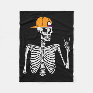 Rocker Skeleton Rock Hand Sign Halloween Costume M Fleece Blanket