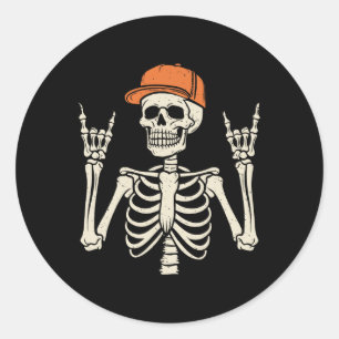Rocker Skeleton Rock On Hand Halloween Skeleton Me Classic Round Sticker