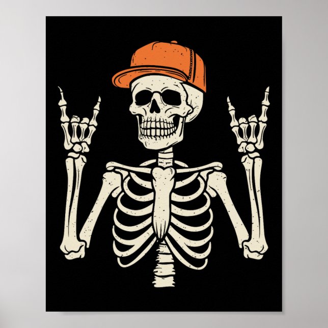Rocker Skeleton Rock On Hand Halloween Skeleton Me Poster (Front)