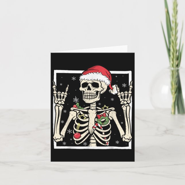 Rocker Skeleton Santa Hat Cool Christmas Punk Rock Card (Front)