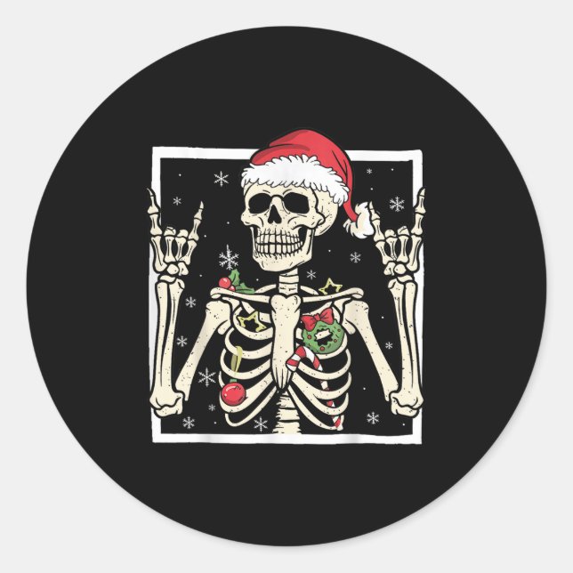 Rocker Skeleton Santa Hat Cool Christmas Punk Rock Classic Round Sticker (Front)