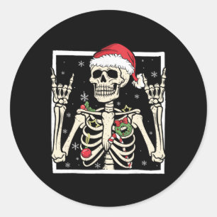 Rocker Skeleton Santa Hat Cool Christmas Punk Rock Classic Round Sticker