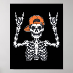 Rocker Skeleton Skater Cap Halloween Rock Men Boys Poster