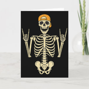 Rocker Skeleton Skater In Cap Halloween Punk Rock Card