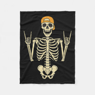 Rocker Skeleton Skater In Cap Halloween Punk Rock  Fleece Blanket