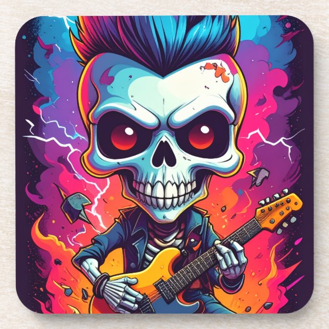 Rocker Skull with Mohawk Coaster (Front)