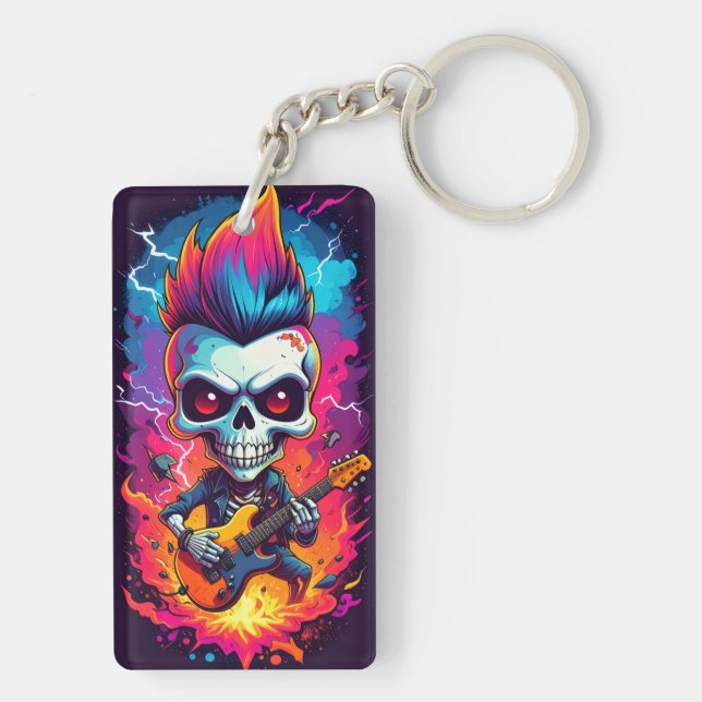 Rocker Skull with Mohawk Key Ring (Back)