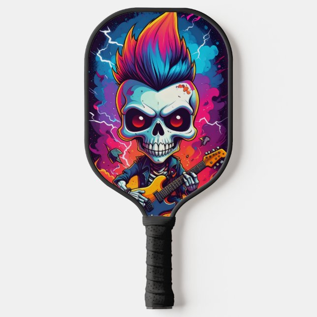 Rocker Skull with Mohawk Pickleball Paddle (Front)