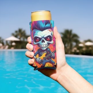 Rocker Skull with Mohawk Seltzer Can Cooler