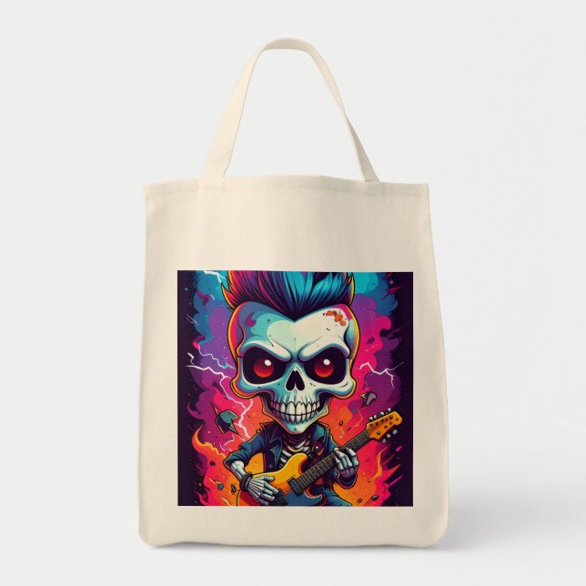 Rocker Skull with Mohawk Tote Bag (Front)